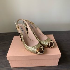 Miu Miu Glitter Calf Hair Mary Janes
